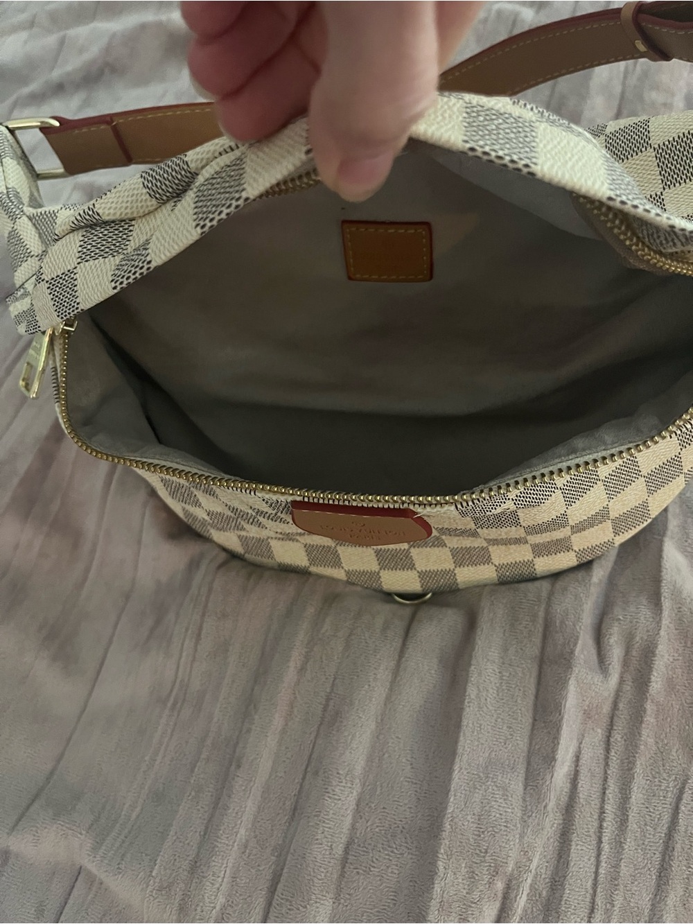 Checked Canvas Crossbody Bag in Cream and Brown - Picture 2 of 4